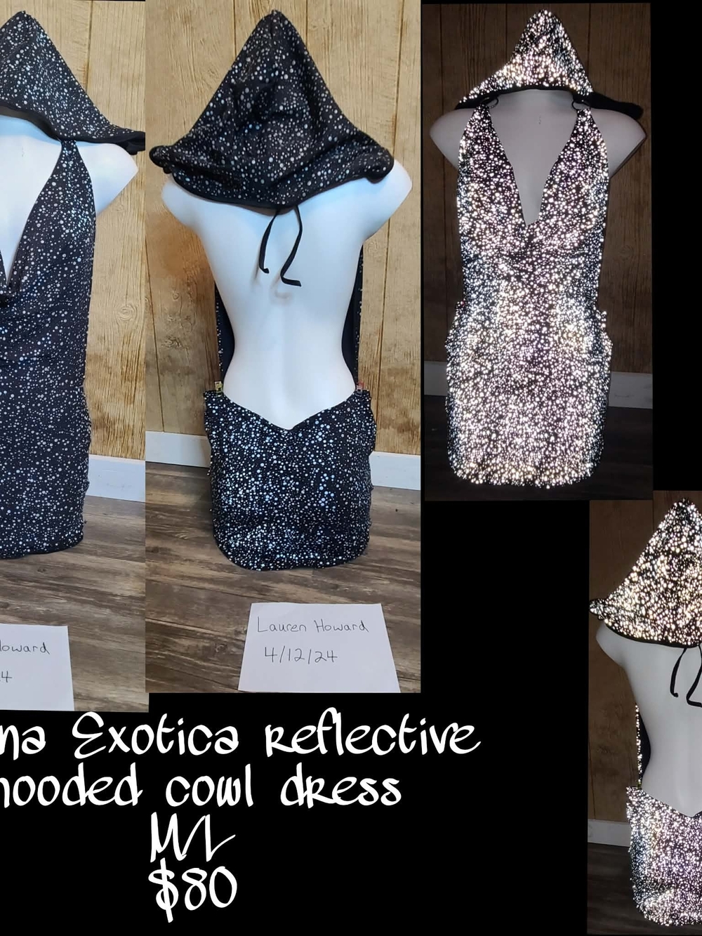 Reflective Hooded Cowl Mini Dress - Black Sparkle